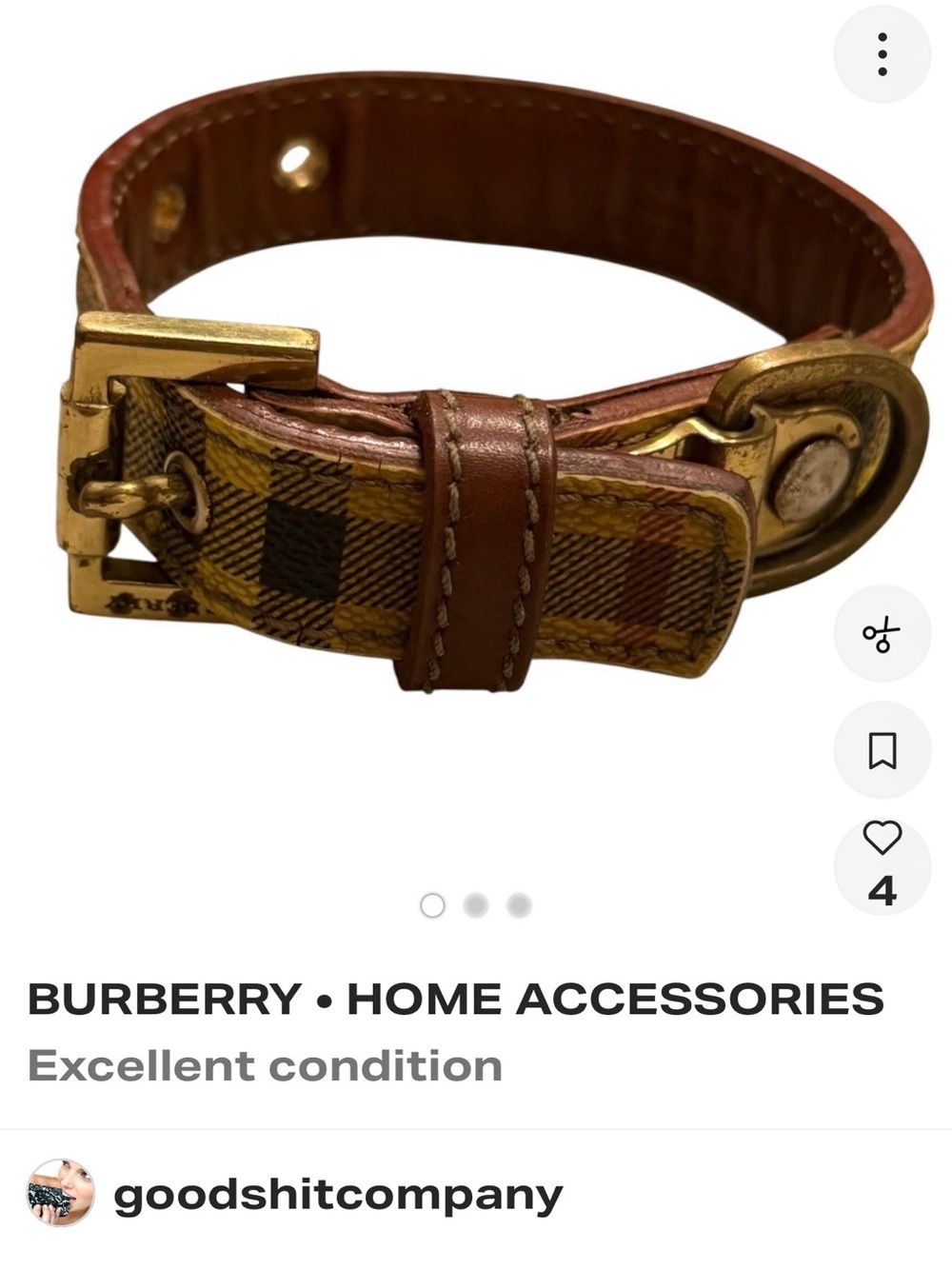 Burberry Brown plaid  Leather Collar mini dog/ cat